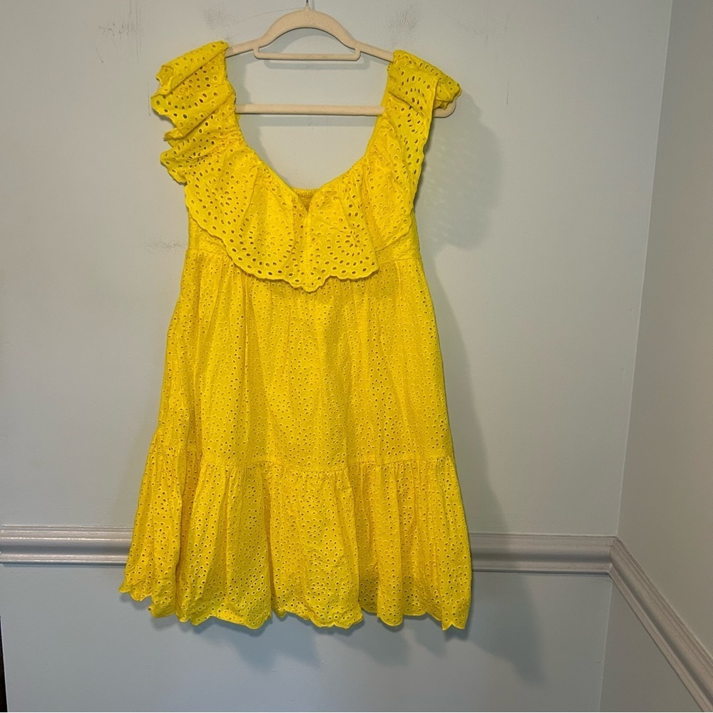 Lilly Pulitzer Asteria Yellow Daisy Dreams Eyelet Ruffle Mini Dress Size 2